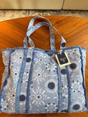NWT Roller Rabbit x Target Star Medallion Fringe Canvas Beach Tote Blue Limited